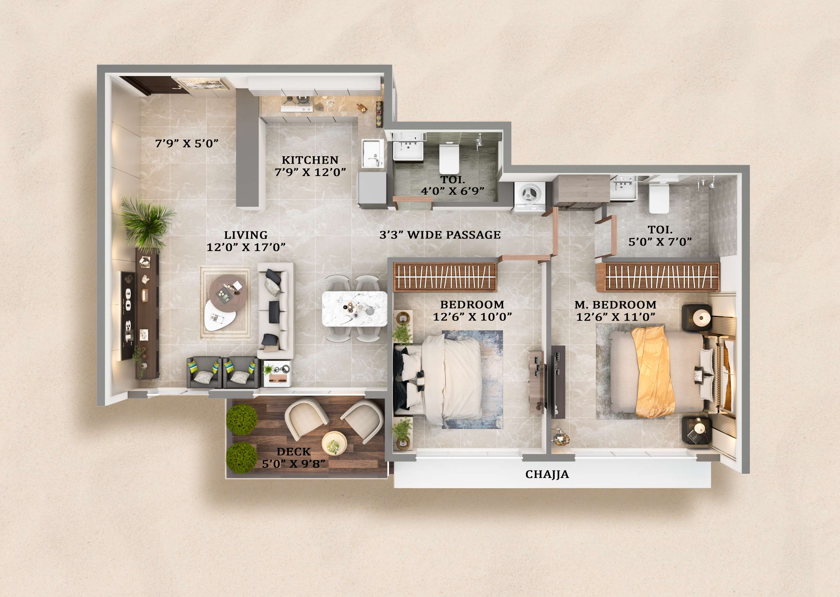 2 BHK Floor Plan Type 2
